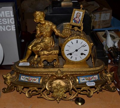 Lot 383 - A gilt metal and porcelain mounted mantel clock signed Hry Mark