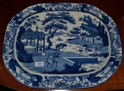 Lot 388 - A blue and white meat plate, probably Stephenson's, in the Chinese hunters pattern, 54cm by 42cm