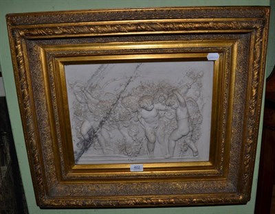 Lot 402 - After Francois Duquesnoy (Flemish 1594-1643), a relief decorated marble plaque depicting putti...