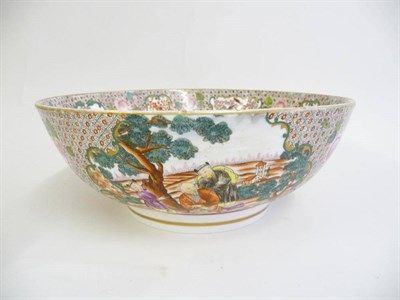 Lot 137 - An English Porcelain Punch Bowl, circa 1800, printed and overpainted in the Chinese mandarin...