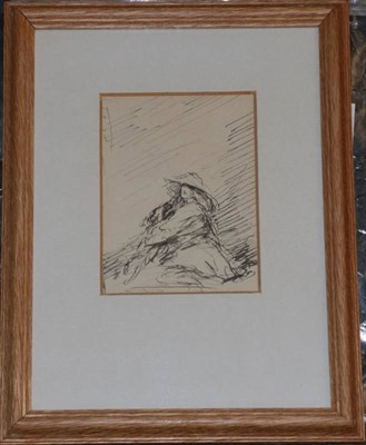 Lot 1007 - George Galloway, Figure with hat, pencil, 10cm by 7.5cm