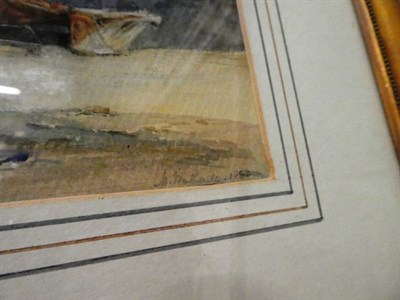 Lot 1022 - 19th Century School, boats on the shore, watercolour, signed and dated M. Wetherill 1860