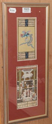 Lot 1023 - Mughal School (18th/19th century) two illustrated leaves, with script, mythical beast and court...