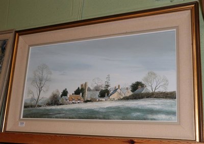 Lot 1024 - Michael Barnfather, a house on the edge of a village with a girl herding geese, signed oil on...