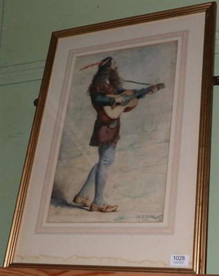 Lot 1028 - Catherine B Gulley, 'The Wandering Minstrel', signed and dated 1909, watercolour