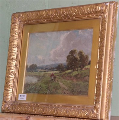 Lot 1031 - W. Ashton (19th/20th century) Mother and child in a country landscape, signed oil on board, 22cm by