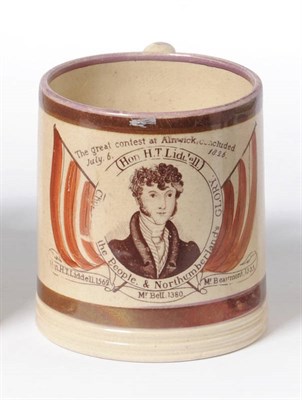 Lot 140 - A Creamware Mug, circa 1826, printed with a titled bust portrait of HON H T LIDDELL and THE...