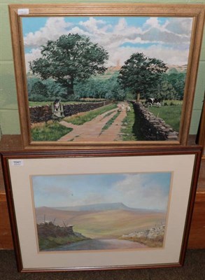 Lot 1041 - John Combe (20th century) Over to Wild Boar fell, Cumbria, signed, pastel; together with G T...