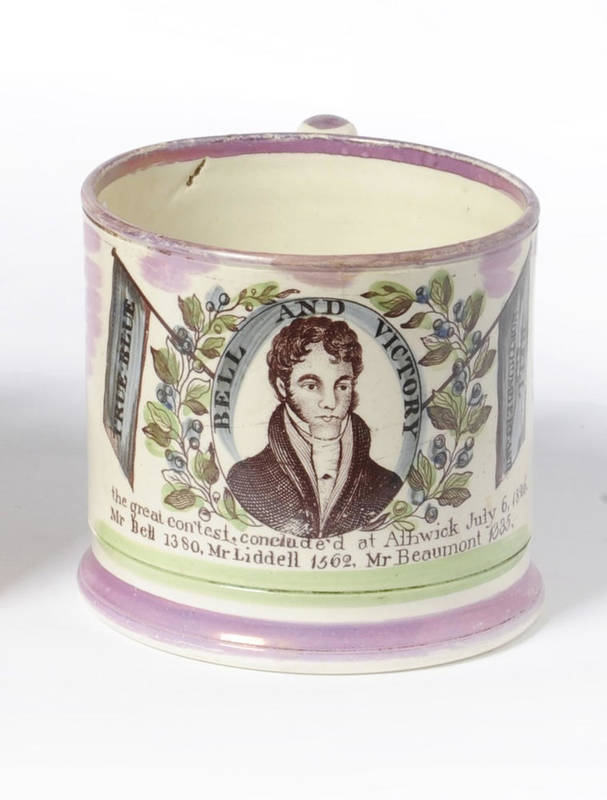 Lot 141 - A Creamware Commemorative Mug, circa 1826, printed and painted with a bust portrait inscribed...