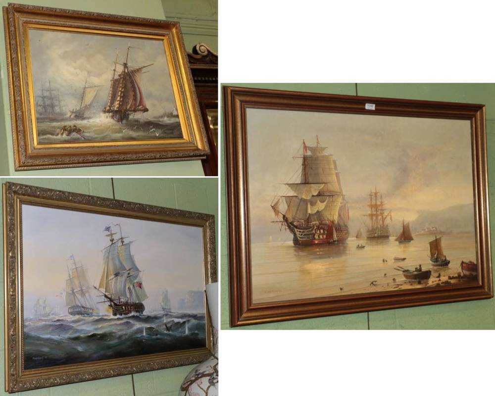 Lot 1048 - M. Whitehand (20th century), Three seascapes, all signed, oils on canvas
