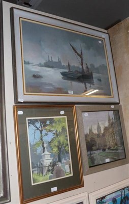 Lot 1052 - Christopher Assheton-Stones (1947-1999) Three views of London and the Thames, signed, pastels (3)