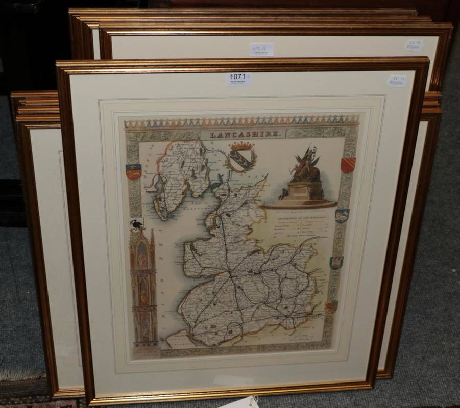 Lot 1071 - Eight reproduction maps of the UK and various counties, including 'Wallia' after J. Bleau,...