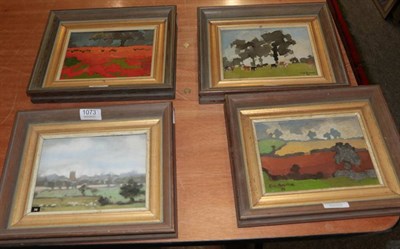 Lot 1073 - Christopher Assheton-Stones (1947-1999) Four small landscapes, oils on canvas, bearing labels (4)