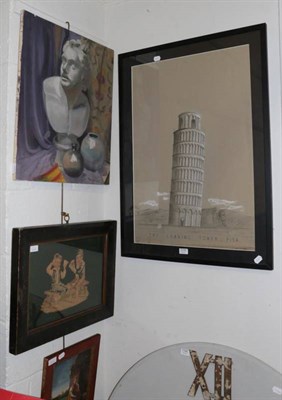 Lot 1076 - John D Paxton, An Edinburgh School of Art exam piece, The Leaning Tower of Piza, pastel; an oil...