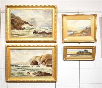 Lot 1082 - C Walton (19th/20th century) A pair of coastal views with rough seas, signed, oil on canvas,...
