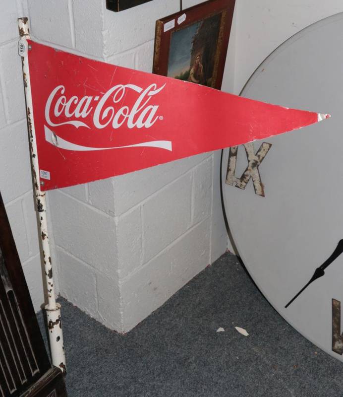 Lot 1097 - Coca Cola metal advertising pennant on pole 29.5'', 75cm long