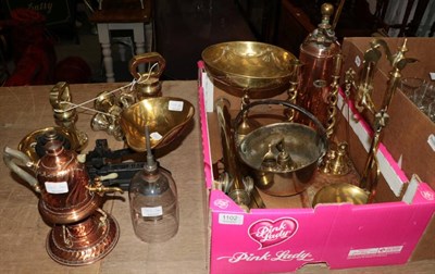 Lot 1102 - A group of 19th century and later copper and brass, including fire extinguisher, coffee maker,...