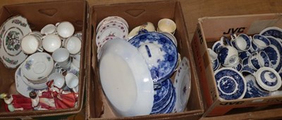 Lot 1109 - Three Royal Doulton china figures; blue and white dinner wares, teasets etc