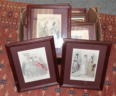 Lot 1121 - A collection of nine framed fashion engravings; together with three other prints; and a...