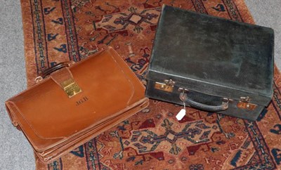 Lot 1127 - Blue leather dressing case and brown leather briefcase