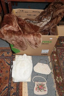 Lot 1136 - Quantity of furs including jackets; two beadwork bags; Christening gown etc