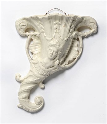 Lot 150 - A Creamware Cornucopia Wall Pocket, circa 1770, moulded with the bust of a maiden on a fluted...