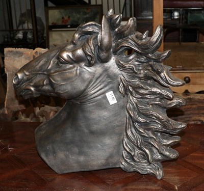 Lot 1146 - A bronzed composition horses head, with flowing mane
