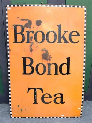 Lot 1176 - Brooke Bond tea enamel advertising sign black lettering on orange ground with black and white...