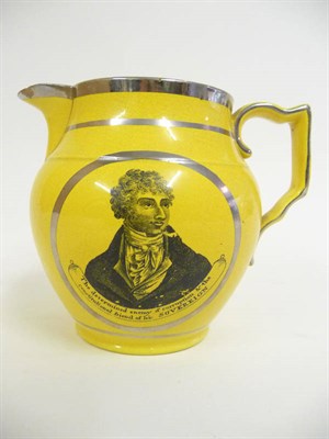Lot 155 - A Staffordshire Pottery Yellow Ground Jug, circa 1810, printed with a bust portrait of SIR...