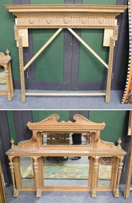Lot 1193 - A pine fire surround and a similar carved pine overmantel mirror (2)