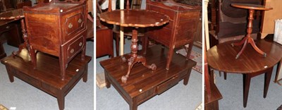 Lot 1199 - A 19th century mahogany commode; a 1920s pie crust topped tripod table; modern coffee table;...