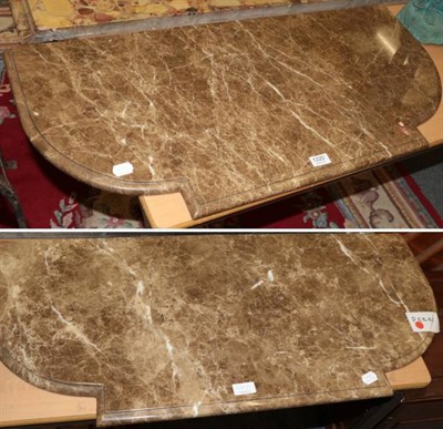 Lot 1220 - Pair of 3' grey marble console table tops, each 93cm long