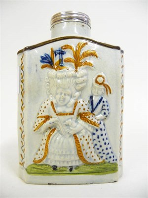 Lot 159 - A Pratt Type Pearlware Tea Canister, circa 1800, of arched rectangular form with fluted...
