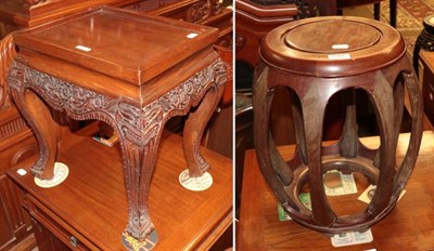 Lot 1284 - A Chinese carved hardwood occasional table (modern) and a Chinese hardwood stool/table (2)