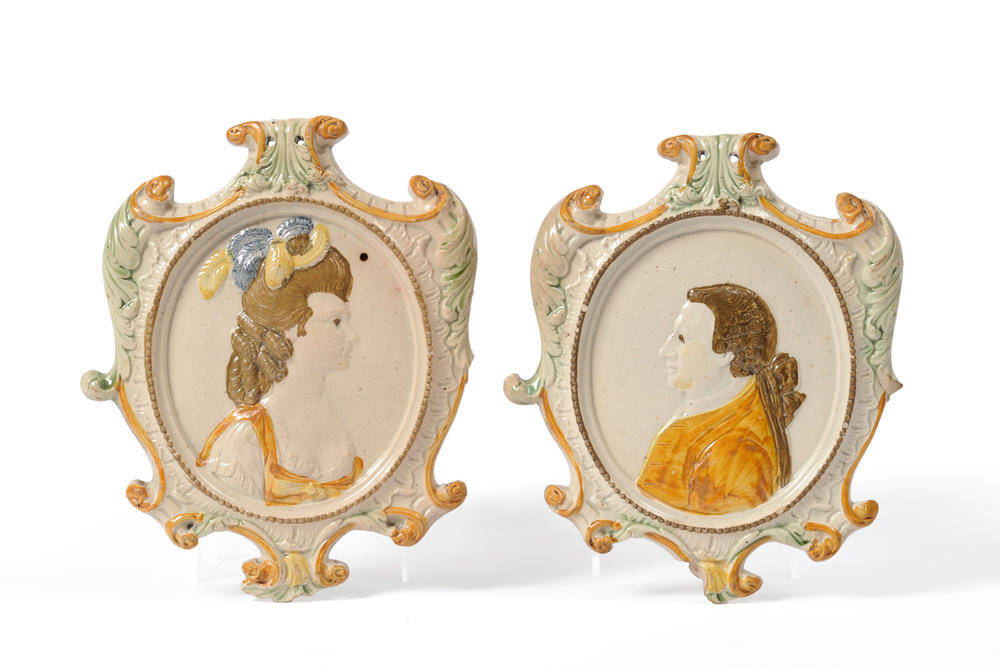 Lot 166 - A Pair of Pratt Type Pottery Wall Plaques, circa 1795, moulded with bust portraits of Louis XVI and