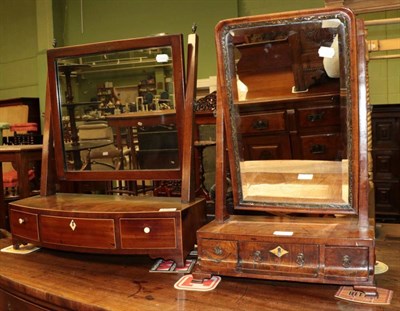 Lot 1303 - 19th century toilet mirror together with a George II walnut mirror the base with three small...