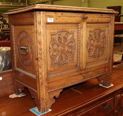 Lot 1309 - A Victorian carved oak chest with hinged lid, 75cm by 42cm by 62cm together with an early 20th...