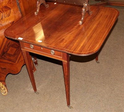 Lot 1310 - An early 19th century mahogany Pembroke table, chequered stringing, single drawer, square...