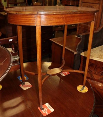 Lot 1312 - An Edwardian satinwood Sheraton Revival oval occasional table, crossbanded and inlaid top,...