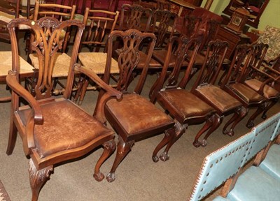 Lot 1334 - A set of six Chippendale revival carved mahogany dining chairs, late 19th/early 20th century,...