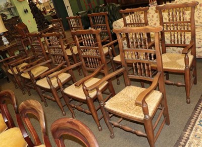 Lot 1343 - A set of ten reproduction Lancashire style spindle back open armchairs