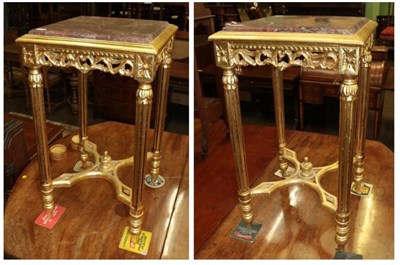 Lot 1349 - Pair of marble top gilt side tables (modern)