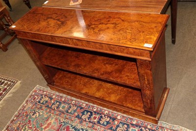 Lot 1356 - A burr walnut veneered inlaid two tier open bookcase, 106cm by 29.5cm by 73cm