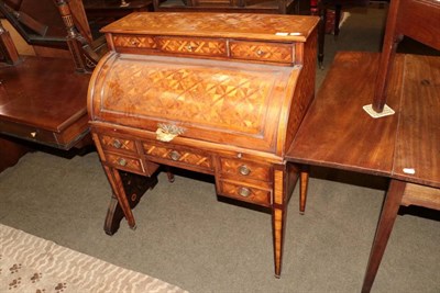 Lot 1358 - A parquetry decorated roll top desk (modern), 83cm by 46cm by 101cm