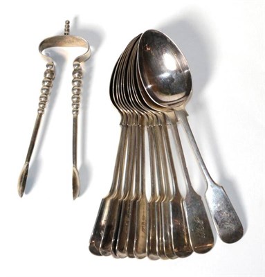 Lot 166 - A set of twelve Victorian silver fiddle pattern teaspoons, Walker & Hall (John Edward Bingham)...