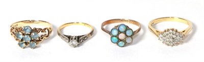 Lot 171 - A 9 carat gold gem set ring, finger size L; two gem set rings stamped '9CT', finger sizes K and...