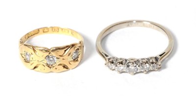 Lot 186 - A five stone diamond ring, stamped '18CT' and 'PLAT', finger size K; and an 18 carat gold...