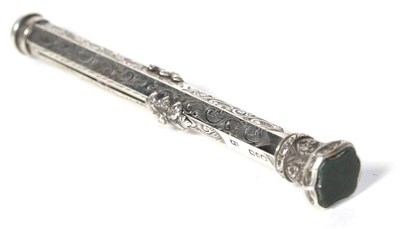 Lot 191 - A Victorian silver slide action combination dip pen and pencil, maker's mark J.A, Birmingham,...