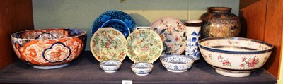 Lot 213 - A large Japanese Imari bowl; a Chinese bowl (damaged); Eastern pottery etc