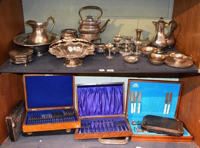 Lot 214 - A group of assorted silver plated items to include part sets of flatware; a Christofle pitcher;...